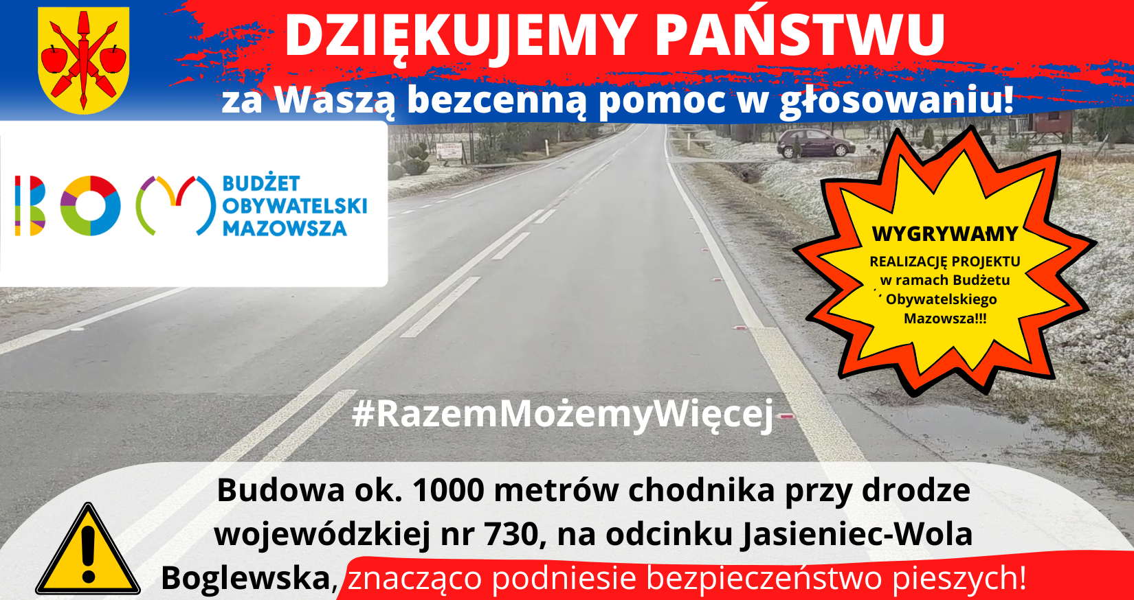 Wygraliśmy budowę chodnika przy drodze wojewódzkiej, na odcinku Jasieniec-Wola Boglewska!